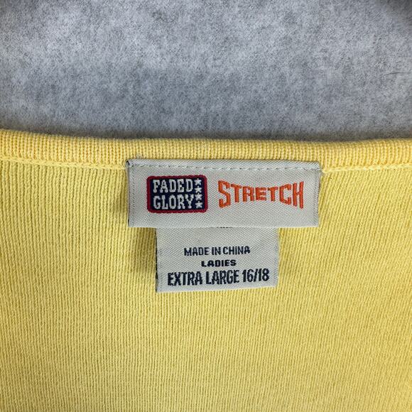 Faded Glory Stretch Top Womens Size XL 16-18 Yellow Pullover V-Neck Short Sleeve - Picture 3 of 11
